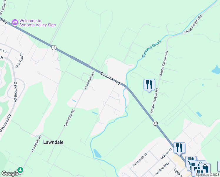 map of restaurants, bars, coffee shops, grocery stores, and more near 55 Hoff Road in Santa Rosa