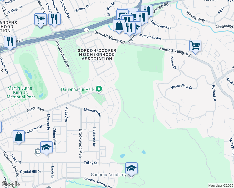 map of restaurants, bars, coffee shops, grocery stores, and more near 1828 Woodsage Way in Santa Rosa