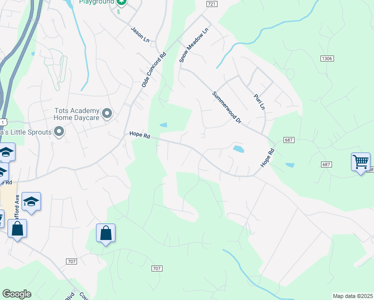 map of restaurants, bars, coffee shops, grocery stores, and more near 106 Hope Forest Court in Stafford
