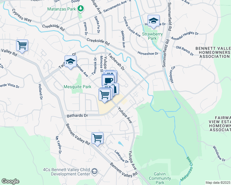 map of restaurants, bars, coffee shops, grocery stores, and more near 2780 Yulupa Avenue in Santa Rosa