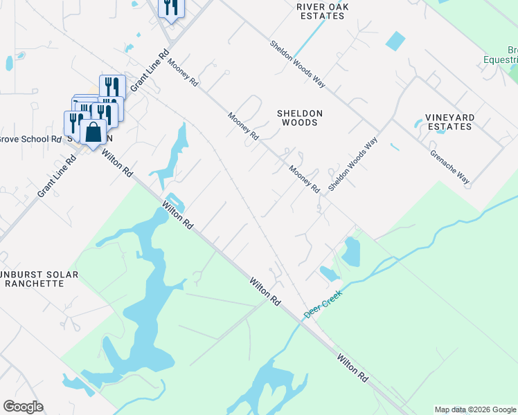 map of restaurants, bars, coffee shops, grocery stores, and more near 8986 Mooney Road in Elk Grove