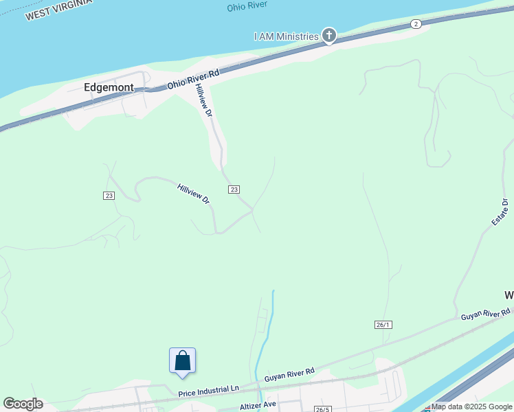 map of restaurants, bars, coffee shops, grocery stores, and more near 4890 Hillview Drive in Huntington