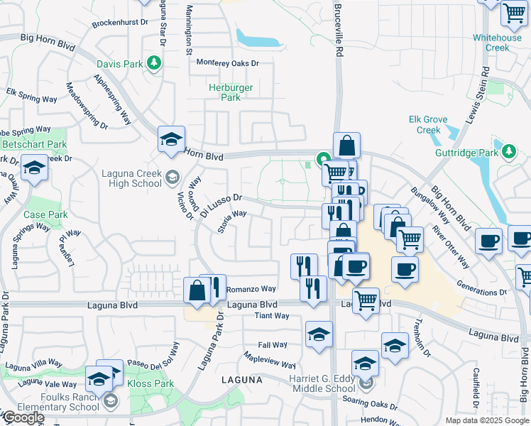 map of restaurants, bars, coffee shops, grocery stores, and more near 9059 Casa Alameda Way in Elk Grove
