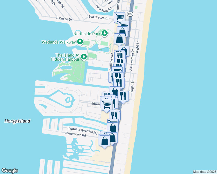 map of restaurants, bars, coffee shops, grocery stores, and more near 126 Georgia Avenue in Ocean City