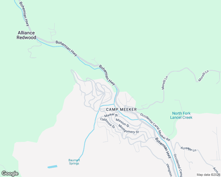 map of restaurants, bars, coffee shops, grocery stores, and more near 139 3rd Avenue in Camp Meeker