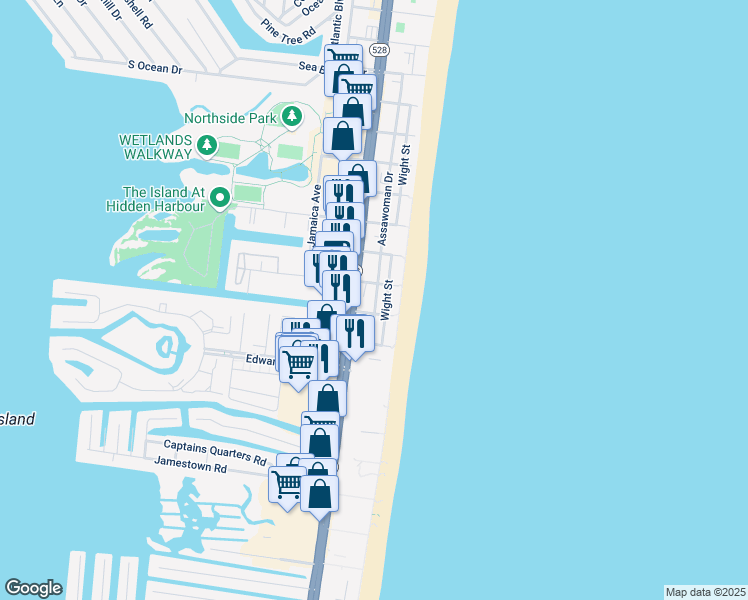 map of restaurants, bars, coffee shops, grocery stores, and more near 12101 Assawoman Drive in Ocean City