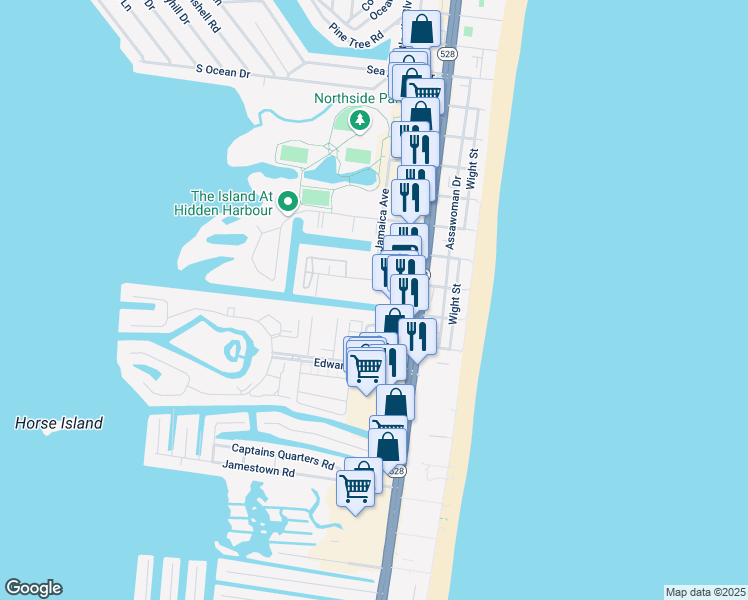 map of restaurants, bars, coffee shops, grocery stores, and more near Boat Slip Jockey Beach Club in Ocean City