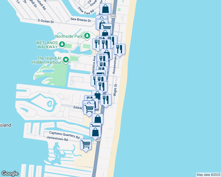 map of restaurants, bars, coffee shops, grocery stores, and more near 11 123rd Street in Ocean City