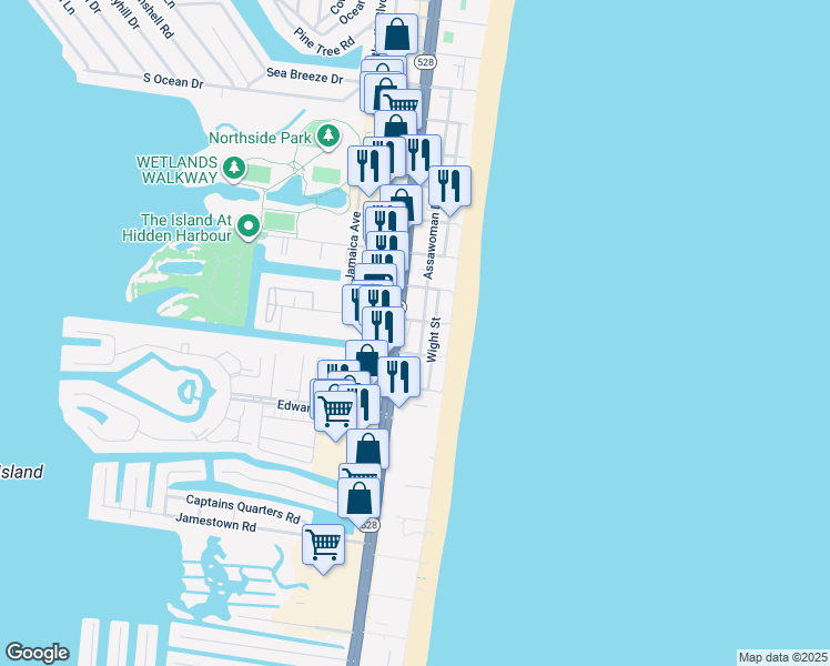 map of restaurants, bars, coffee shops, grocery stores, and more near 11 123rd Street in Ocean City