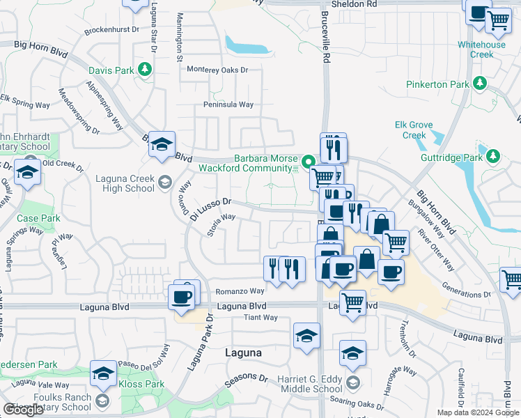 map of restaurants, bars, coffee shops, grocery stores, and more near 6765 Di Lusso Drive in Elk Grove