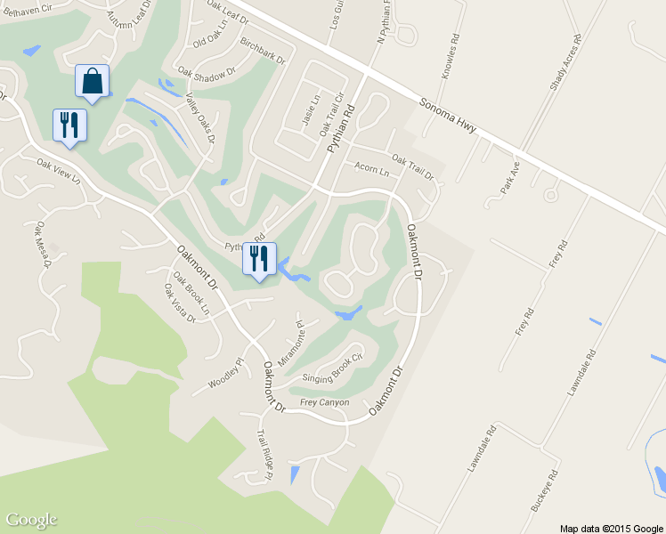 map of restaurants, bars, coffee shops, grocery stores, and more near 409 Twin Lakes Circle in Santa Rosa