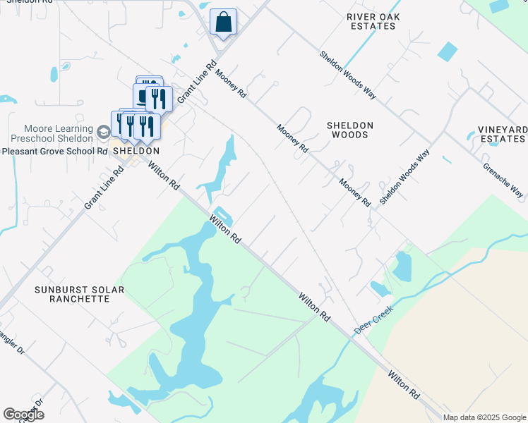 map of restaurants, bars, coffee shops, grocery stores, and more near 10599 Wilton Road in Elk Grove