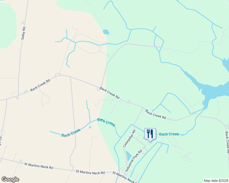 map of restaurants, bars, coffee shops, grocery stores, and more near 11901 Back Creek Road in Bishopville