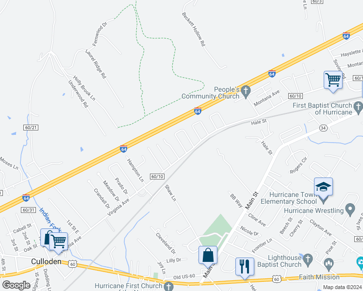 map of restaurants, bars, coffee shops, grocery stores, and more near Emerald Drive in Hurricane