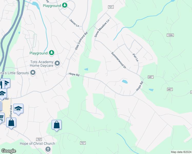 map of restaurants, bars, coffee shops, grocery stores, and more near 259 Hope Road in Stafford