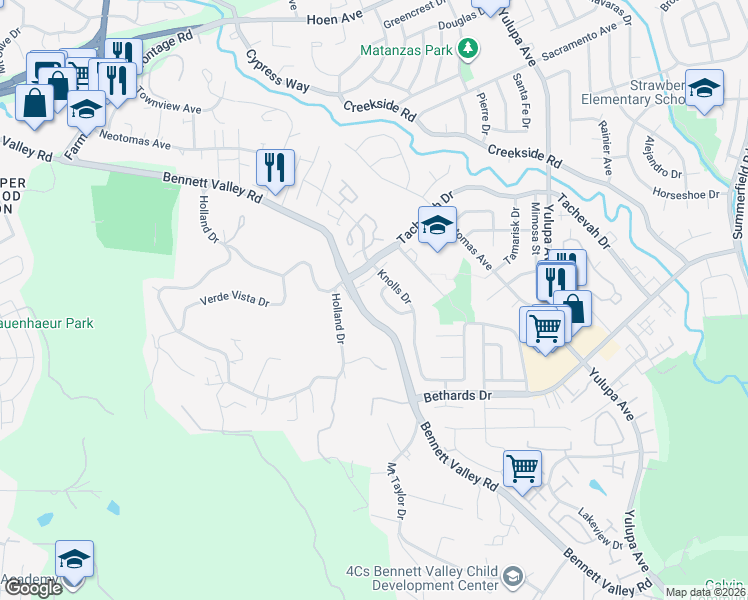 map of restaurants, bars, coffee shops, grocery stores, and more near 2246 Knolls Hills Circle in Santa Rosa