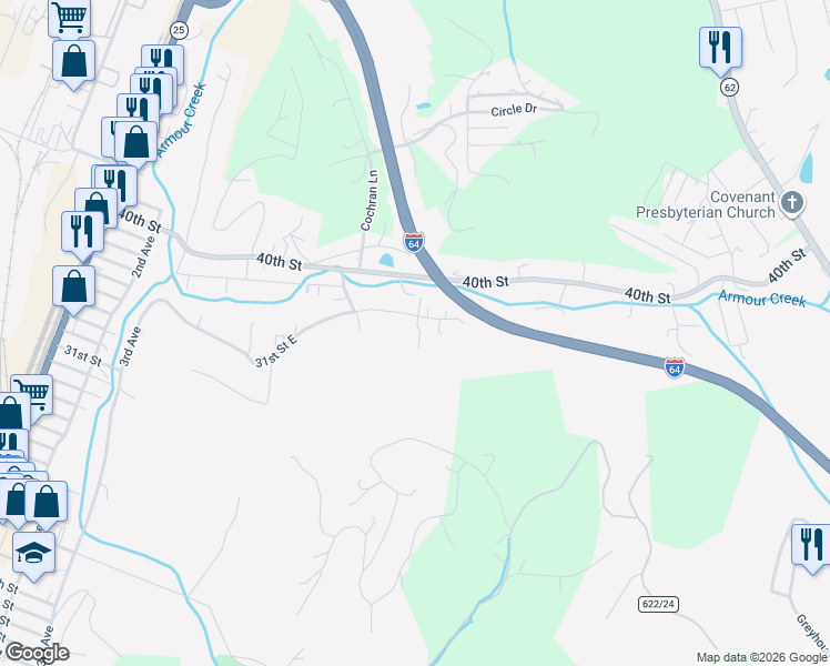 map of restaurants, bars, coffee shops, grocery stores, and more near 216 Easter Rd in Nitro