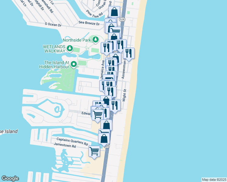 map of restaurants, bars, coffee shops, grocery stores, and more near in Ocean City