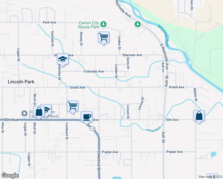 map of restaurants, bars, coffee shops, grocery stores, and more near 1616 Grand Avenue in Cañon City