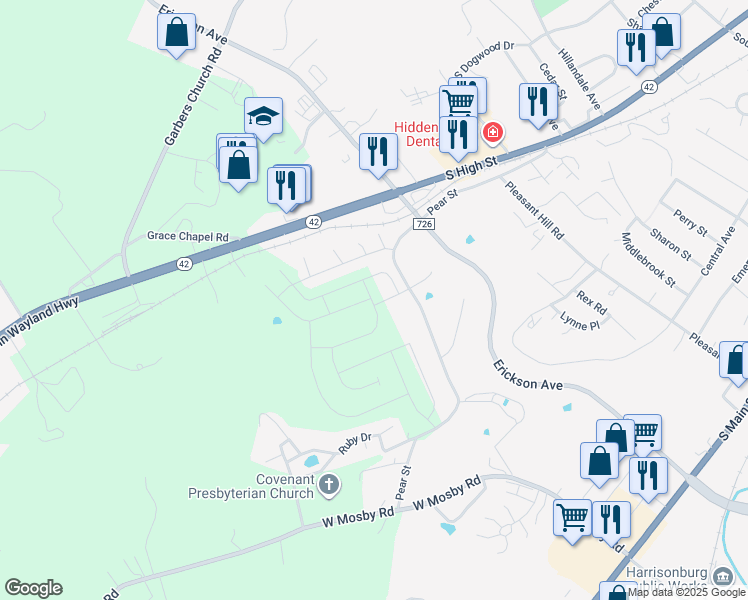 map of restaurants, bars, coffee shops, grocery stores, and more near 1983 Tailor Drive in Harrisonburg