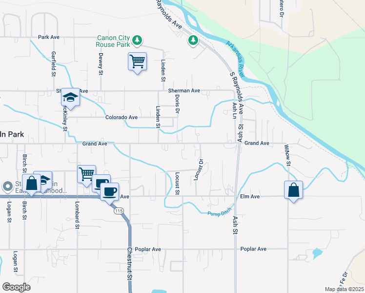 map of restaurants, bars, coffee shops, grocery stores, and more near 1650 Grand Avenue in Cañon City