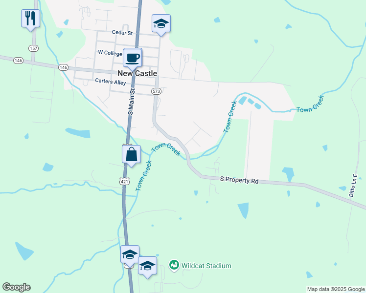 map of restaurants, bars, coffee shops, grocery stores, and more near 13 New Castle Lane in New Castle