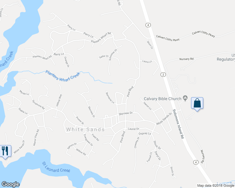 map of restaurants, bars, coffee shops, grocery stores, and more near 8042 Cardinal Circle in Lusby