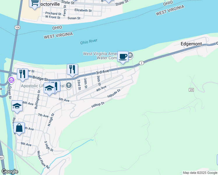 map of restaurants, bars, coffee shops, grocery stores, and more near 3617 4th Ave in Huntington