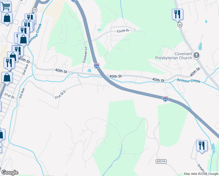 map of restaurants, bars, coffee shops, grocery stores, and more near 236 Interstate 64 in Nitro