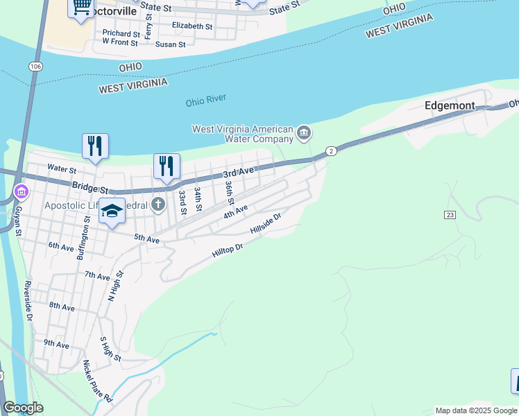map of restaurants, bars, coffee shops, grocery stores, and more near 3617 4th Ave in Huntington