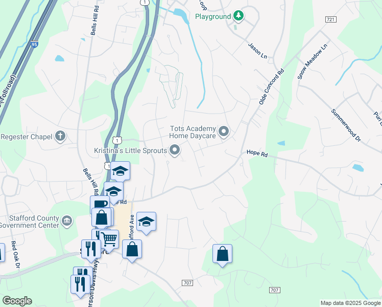 map of restaurants, bars, coffee shops, grocery stores, and more near 24 Club Dr in Stafford