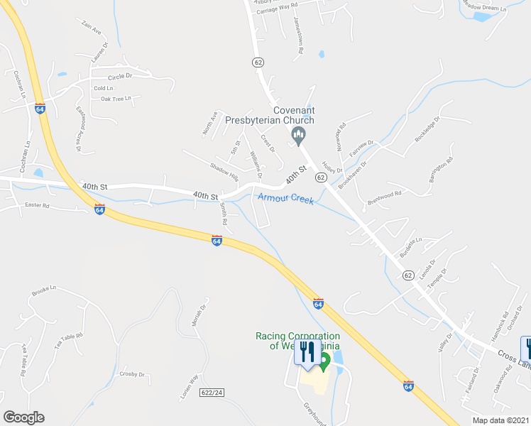 map of restaurants, bars, coffee shops, grocery stores, and more near 240 Crossroads Village Drive in Charleston