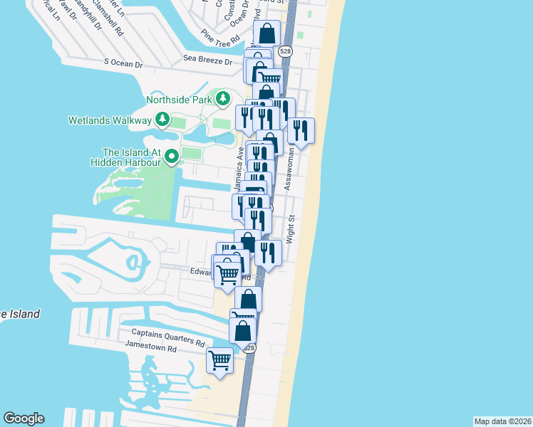 map of restaurants, bars, coffee shops, grocery stores, and more near 101 123rd Street in Ocean City