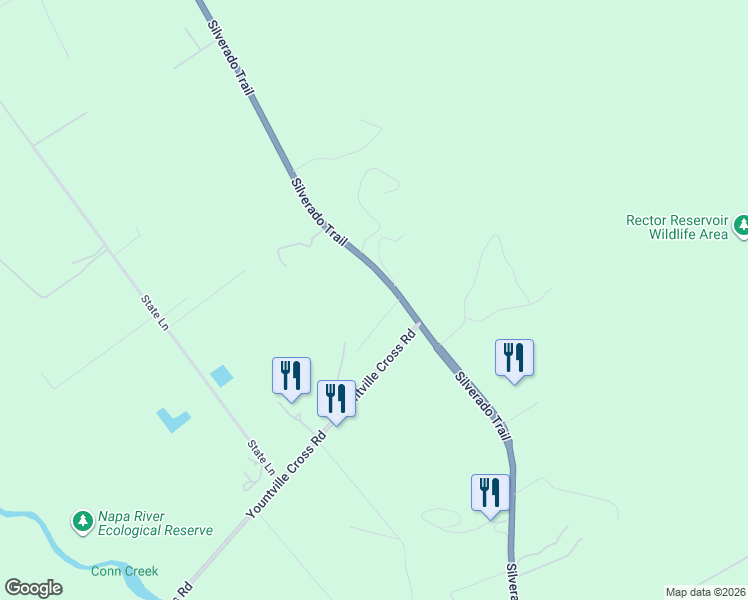 map of restaurants, bars, coffee shops, grocery stores, and more near 7035 Silverado Trail in Napa