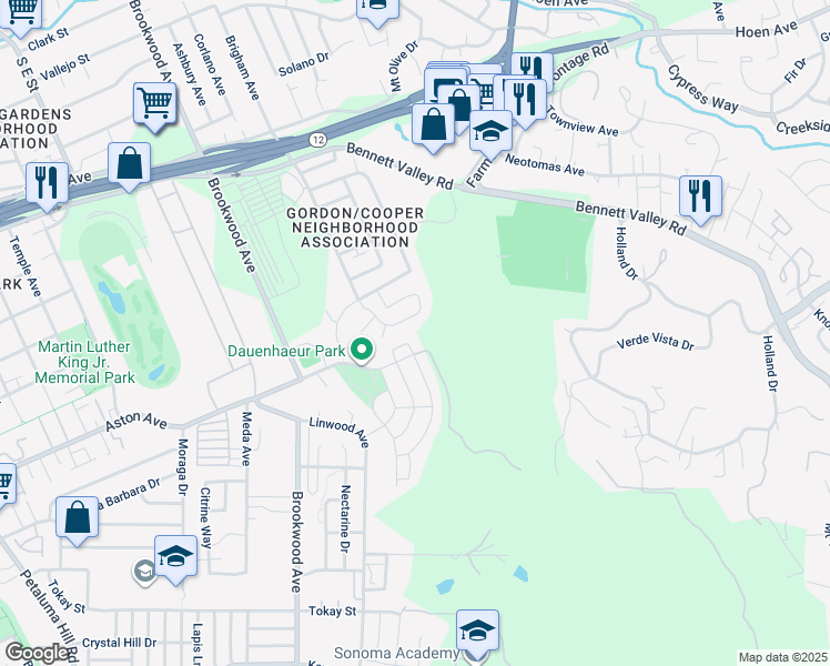 map of restaurants, bars, coffee shops, grocery stores, and more near 1973 Currant Way in Santa Rosa