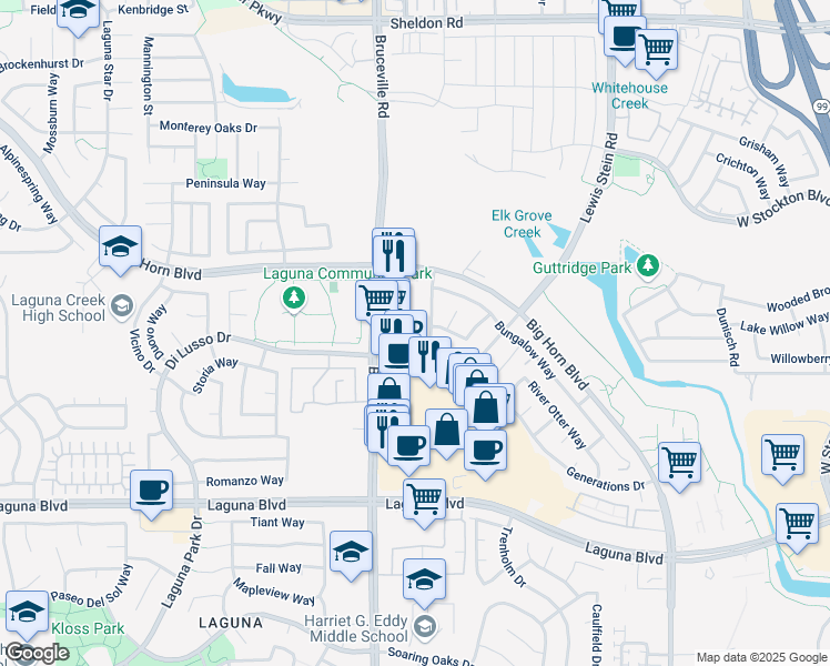 map of restaurants, bars, coffee shops, grocery stores, and more near 8935 Generations Court in Elk Grove