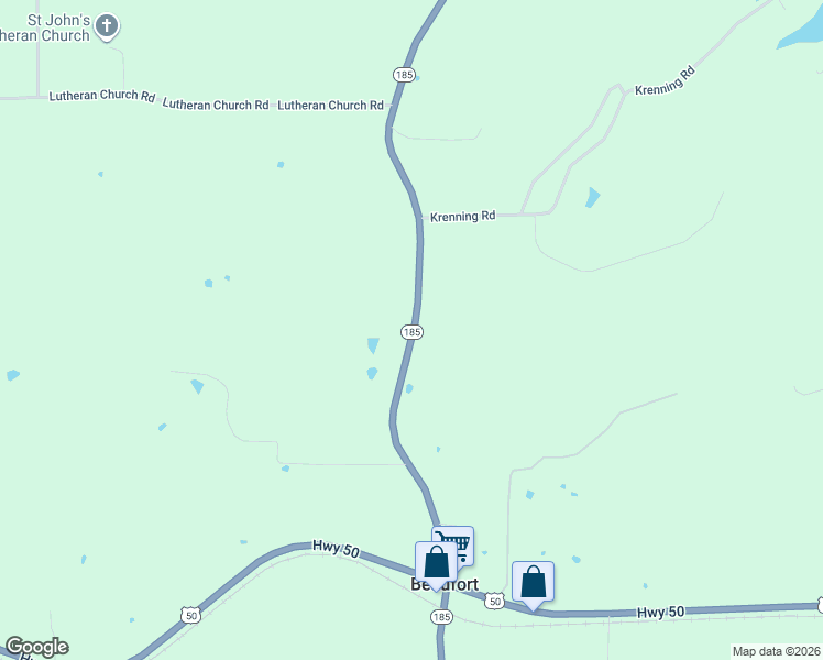 map of restaurants, bars, coffee shops, grocery stores, and more near 6377 Missouri 185 in Beaufort
