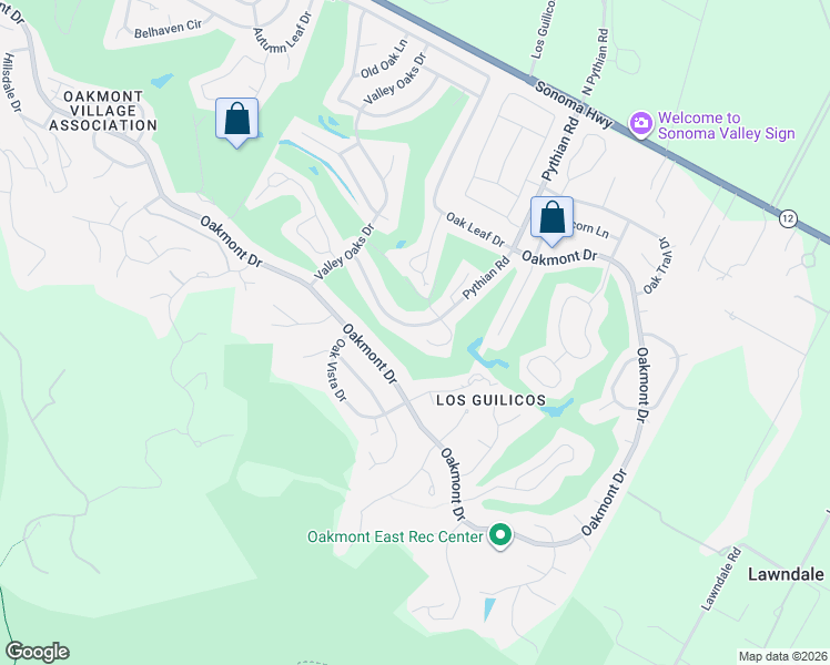 map of restaurants, bars, coffee shops, grocery stores, and more near 408 Pythian Road in Santa Rosa
