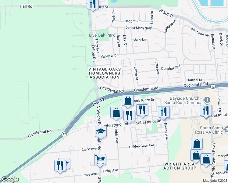 map of restaurants, bars, coffee shops, grocery stores, and more near 3965 Occidental Road in Santa Rosa
