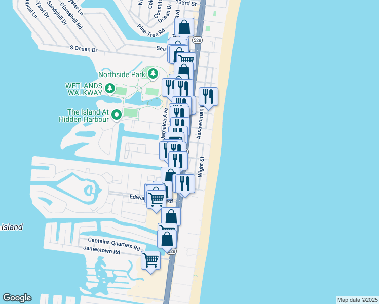 map of restaurants, bars, coffee shops, grocery stores, and more near in Ocean City