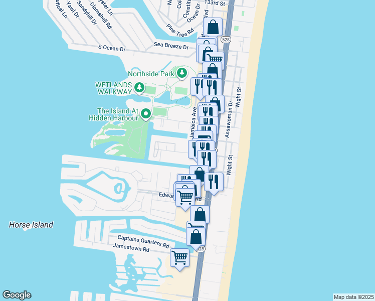 map of restaurants, bars, coffee shops, grocery stores, and more near 12300 Jamaica Avenue in Ocean City