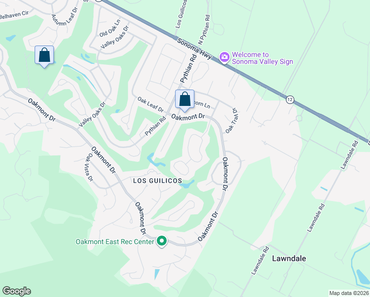 map of restaurants, bars, coffee shops, grocery stores, and more near 325 Twin Lakes Drive in Santa Rosa