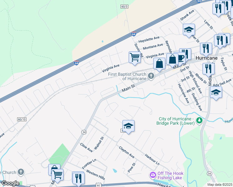 map of restaurants, bars, coffee shops, grocery stores, and more near 2576 Main Street in Hurricane