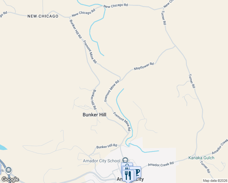 map of restaurants, bars, coffee shops, grocery stores, and more near 14994 Fremont Mine Road in Amador City