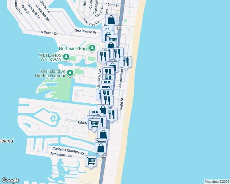 map of restaurants, bars, coffee shops, grocery stores, and more near in Ocean City