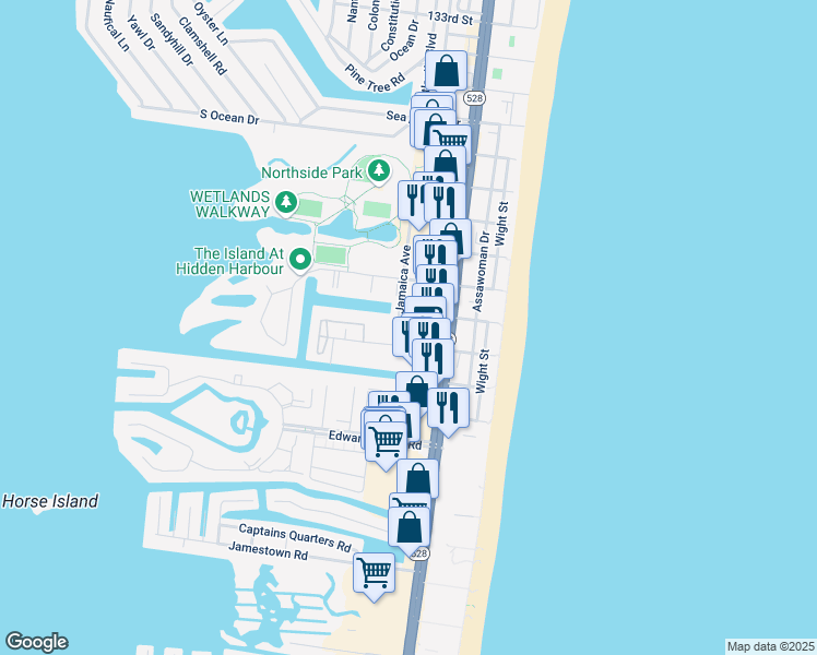 map of restaurants, bars, coffee shops, grocery stores, and more near 12300 Jamaica Avenue in Ocean City