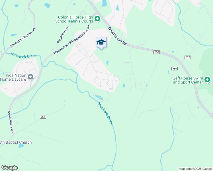 map of restaurants, bars, coffee shops, grocery stores, and more near 17 Flint Court in Stafford
