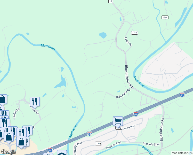 map of restaurants, bars, coffee shops, grocery stores, and more near 18 Quail Dr in Ona