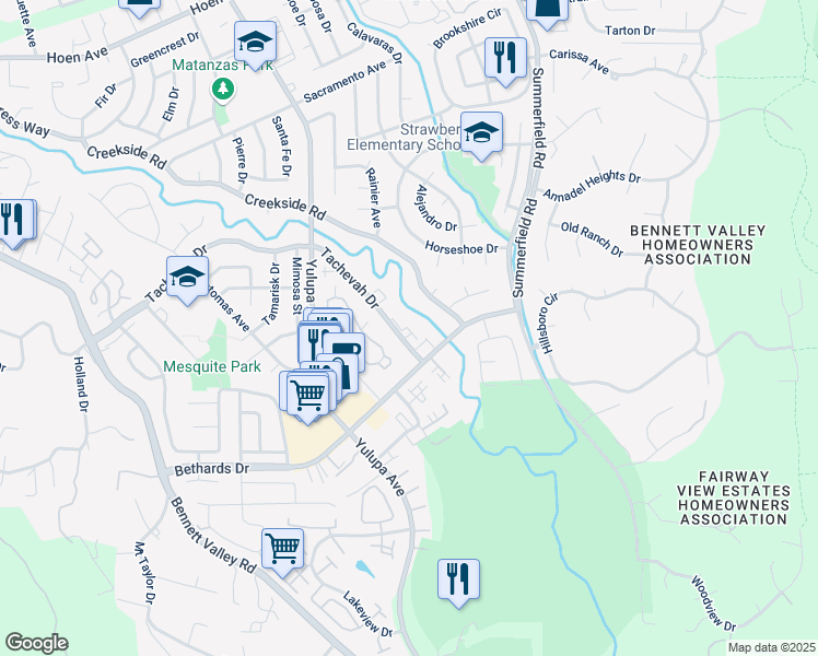 map of restaurants, bars, coffee shops, grocery stores, and more near 2868 Creekside Road in Santa Rosa