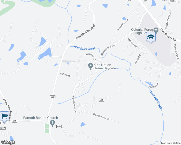 map of restaurants, bars, coffee shops, grocery stores, and more near 40 Shepherds Hook Way in Fredericksburg